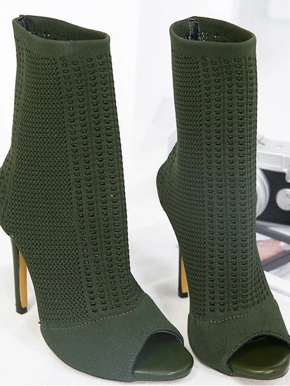 Steve Madden Olive Peep Toe Candid Knit Sock Heels🍸 - Picture 3 of 11